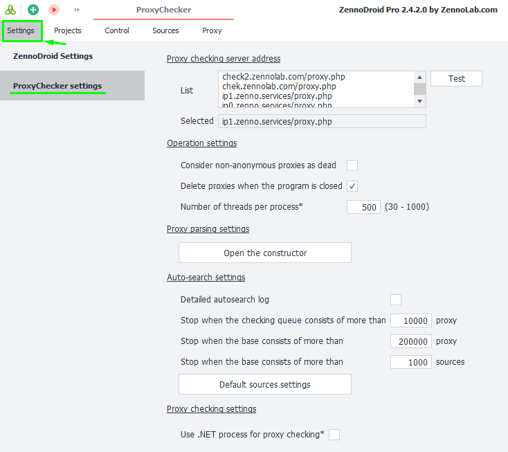 ProxyChecker settings